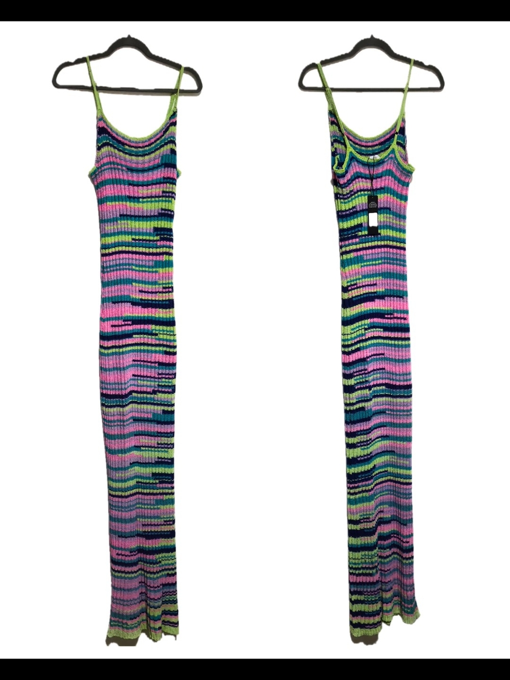 Colorblock Knit Maxi Dress - Pink, Navy & Lime